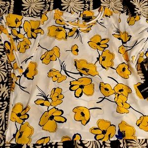 Yellow blue and white floral dress top